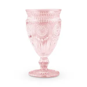 Vintage Style Pressed Glass Wine Goblet - Pink