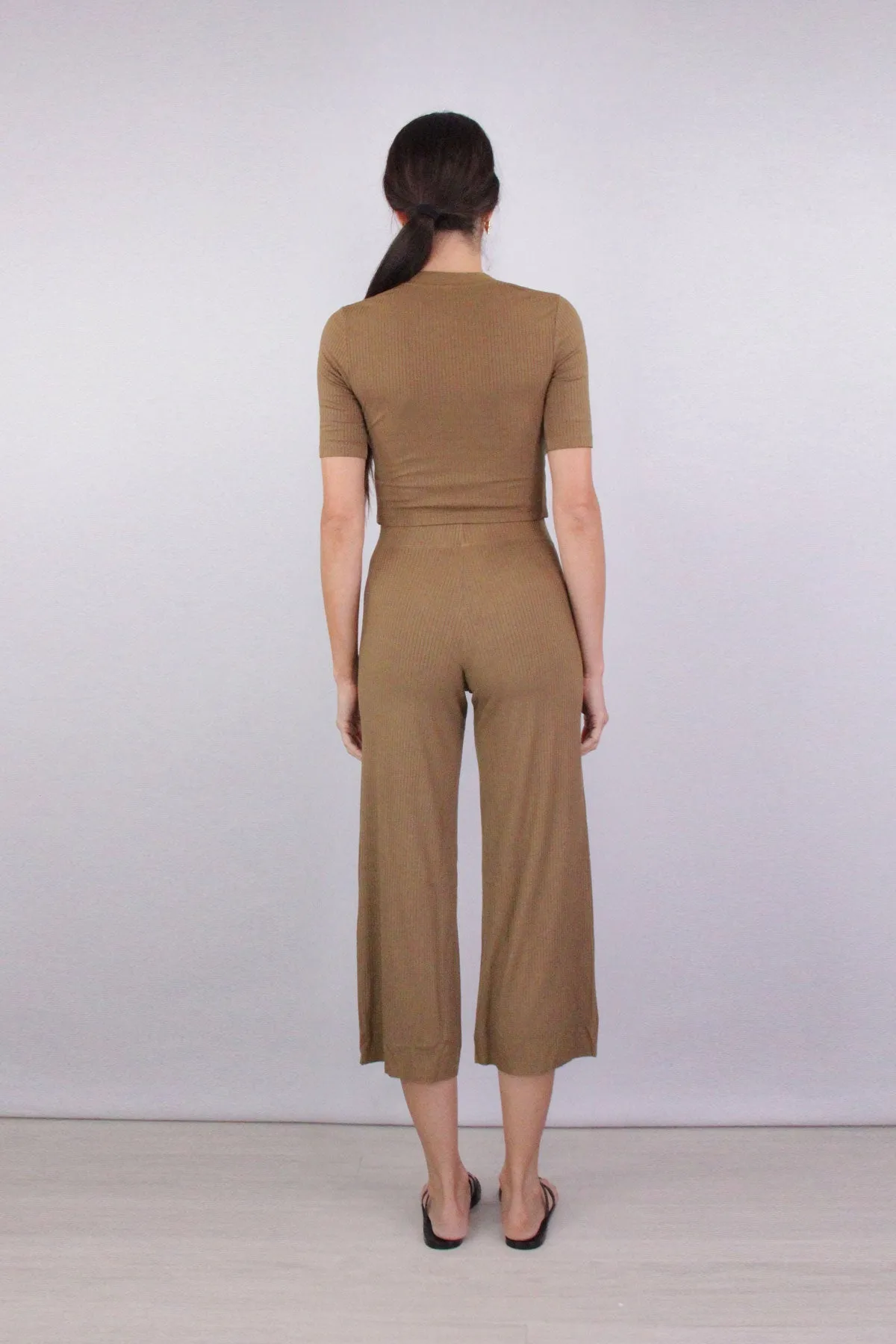 Viscose Rib Cropped Pant in Fatigue