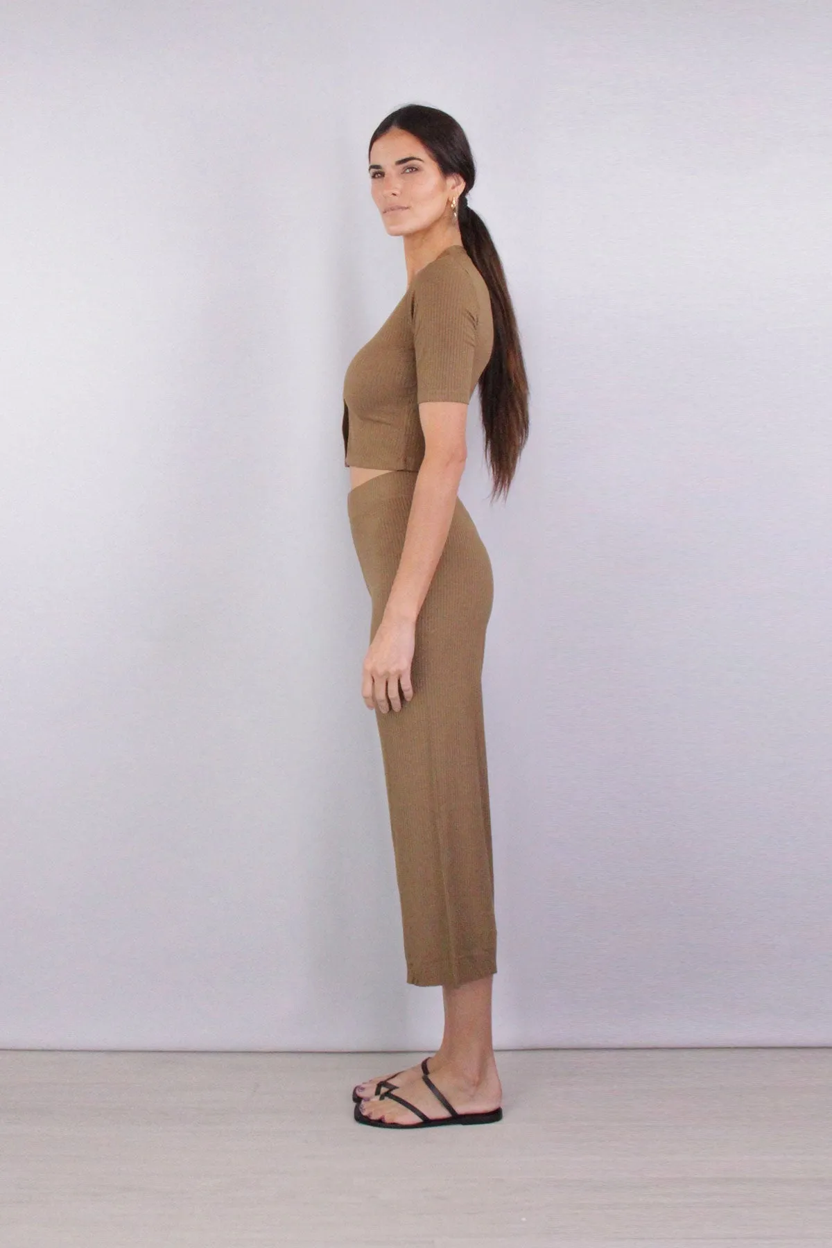 Viscose Rib Cropped Pant in Fatigue
