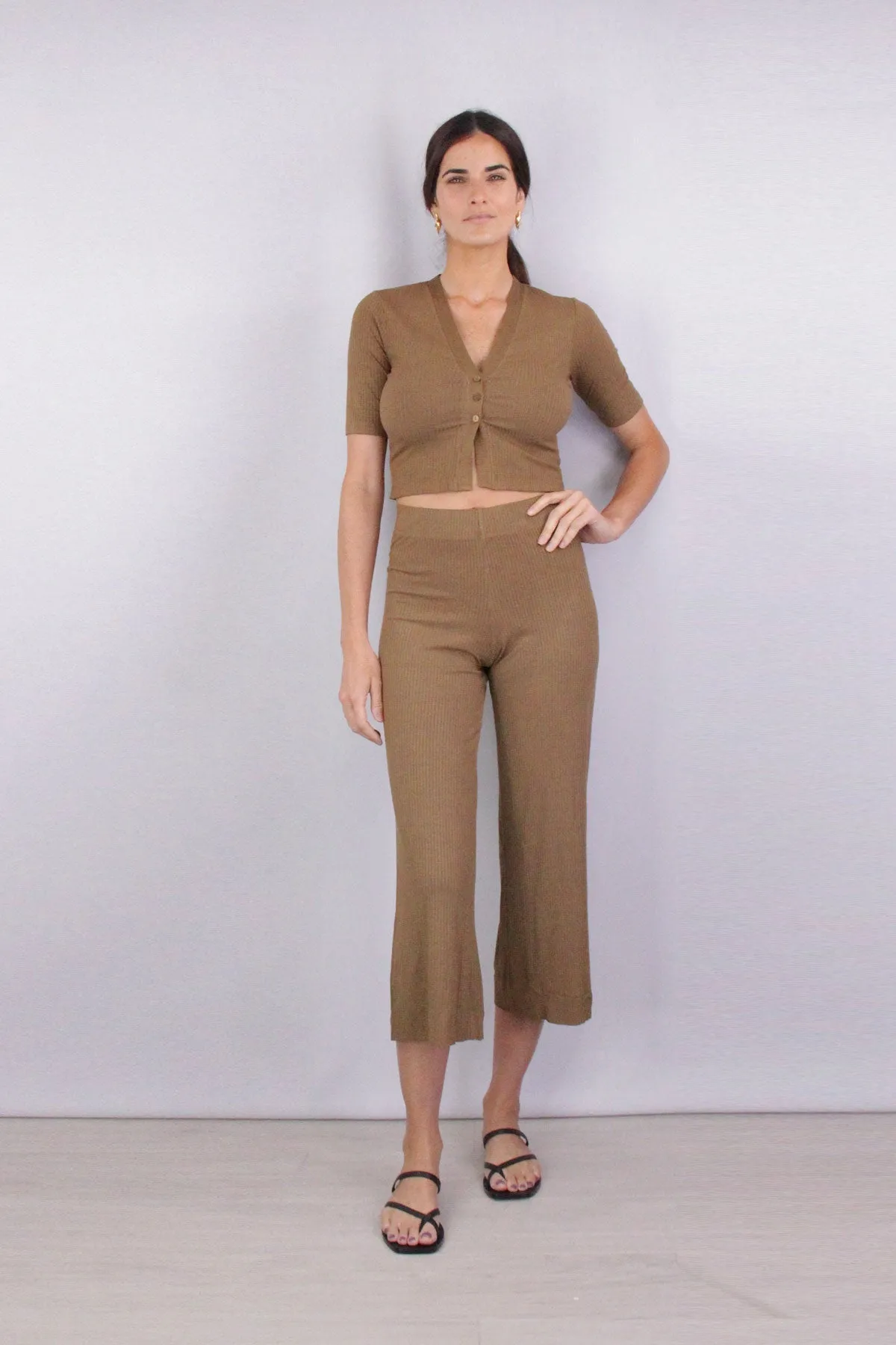 Viscose Rib Cropped Pant in Fatigue