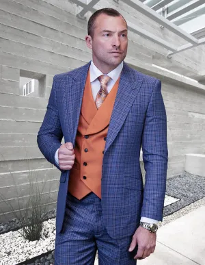 VITTON INDIGO PLAID MODERN FIT 3 PC SUIT