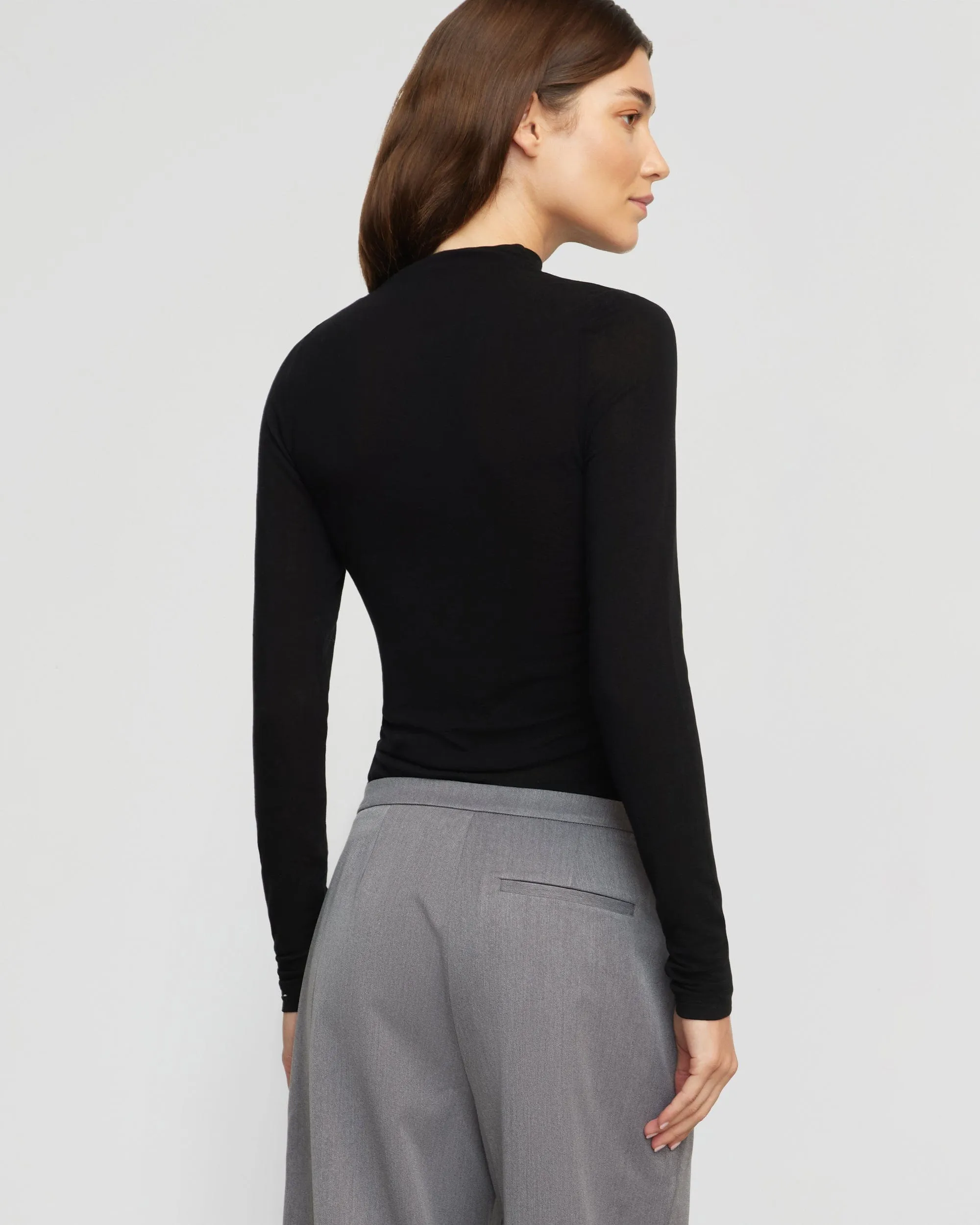 Vittoria Asymmetric-Neck Semi-Sheer Ruched Tee