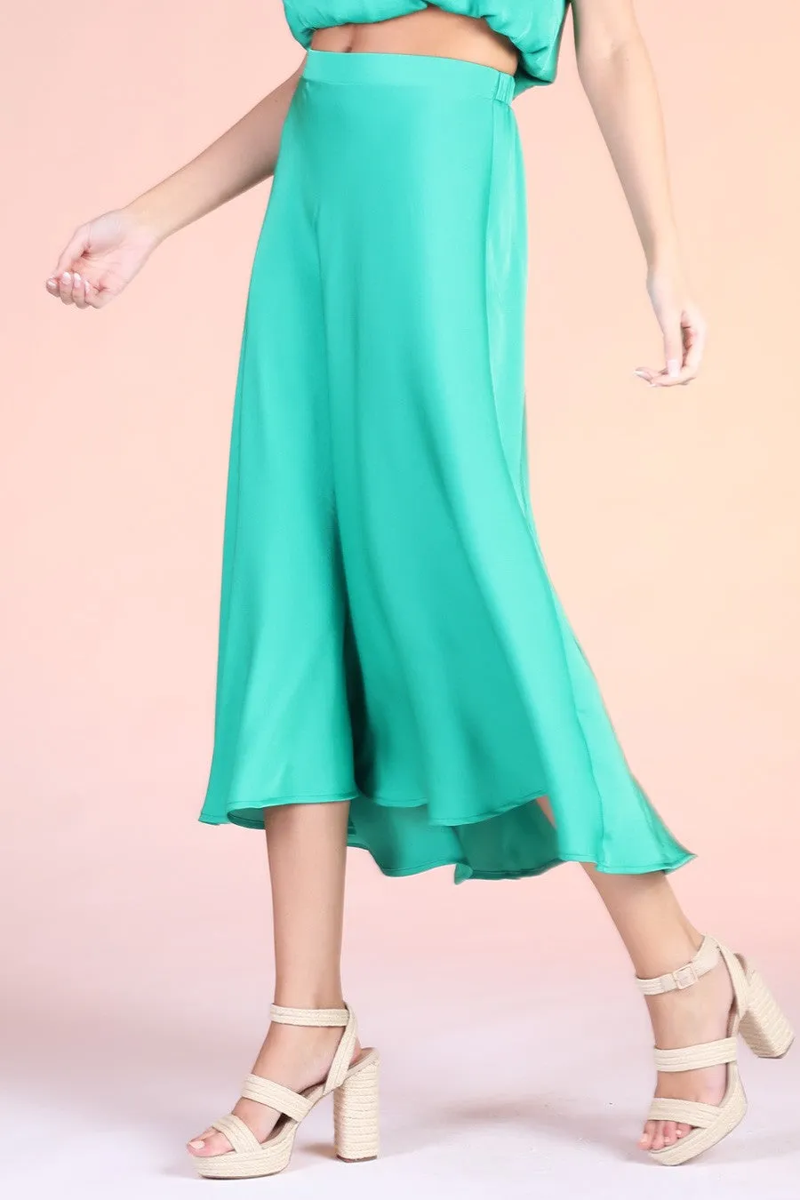 Washed Poly Silk Midi Swing Skirt S-8575