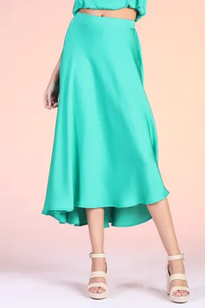 Washed Poly Silk Midi Swing Skirt S-8575