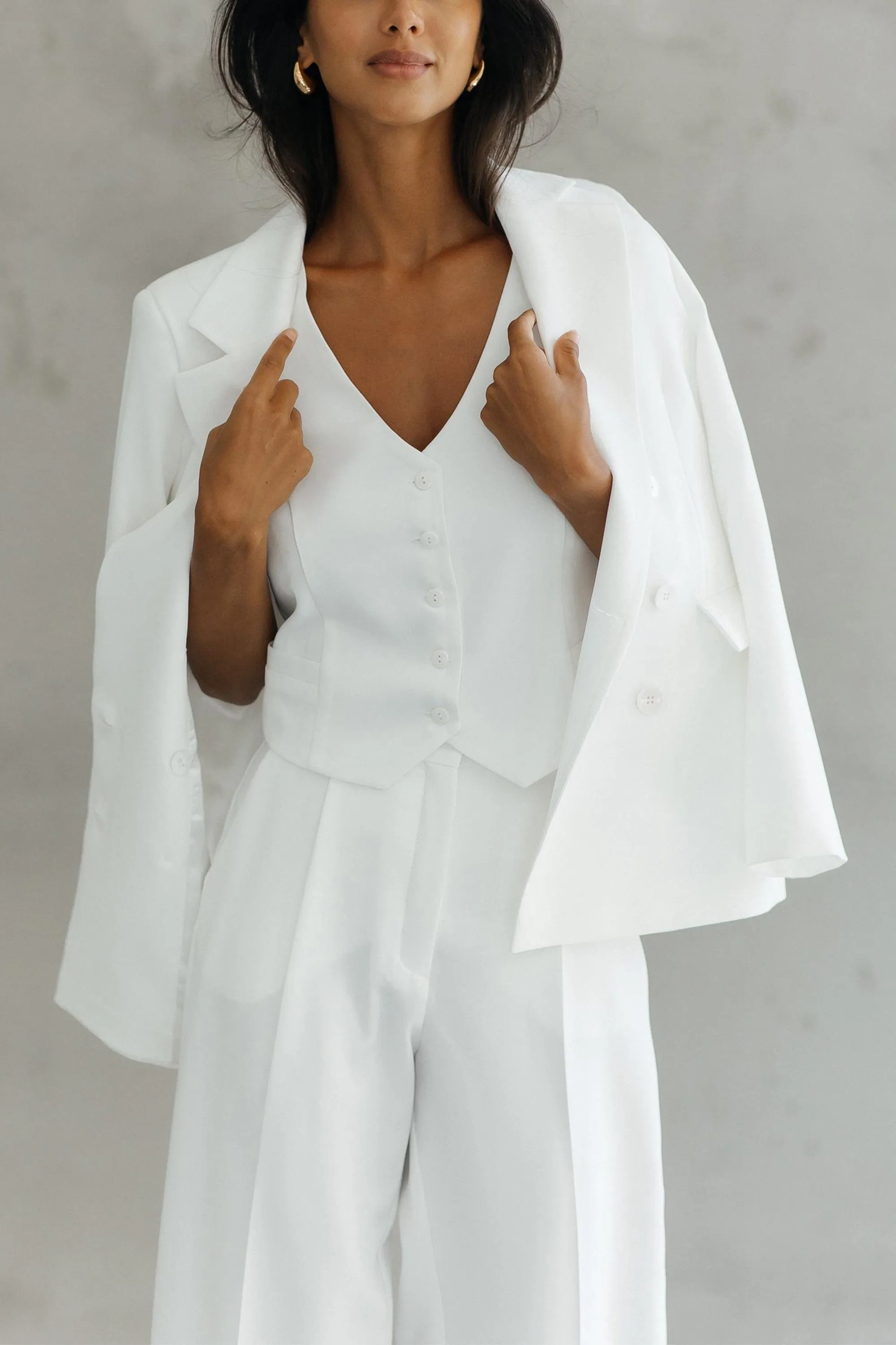 White 3 Piece Double Breasted Business Casual Women Suit