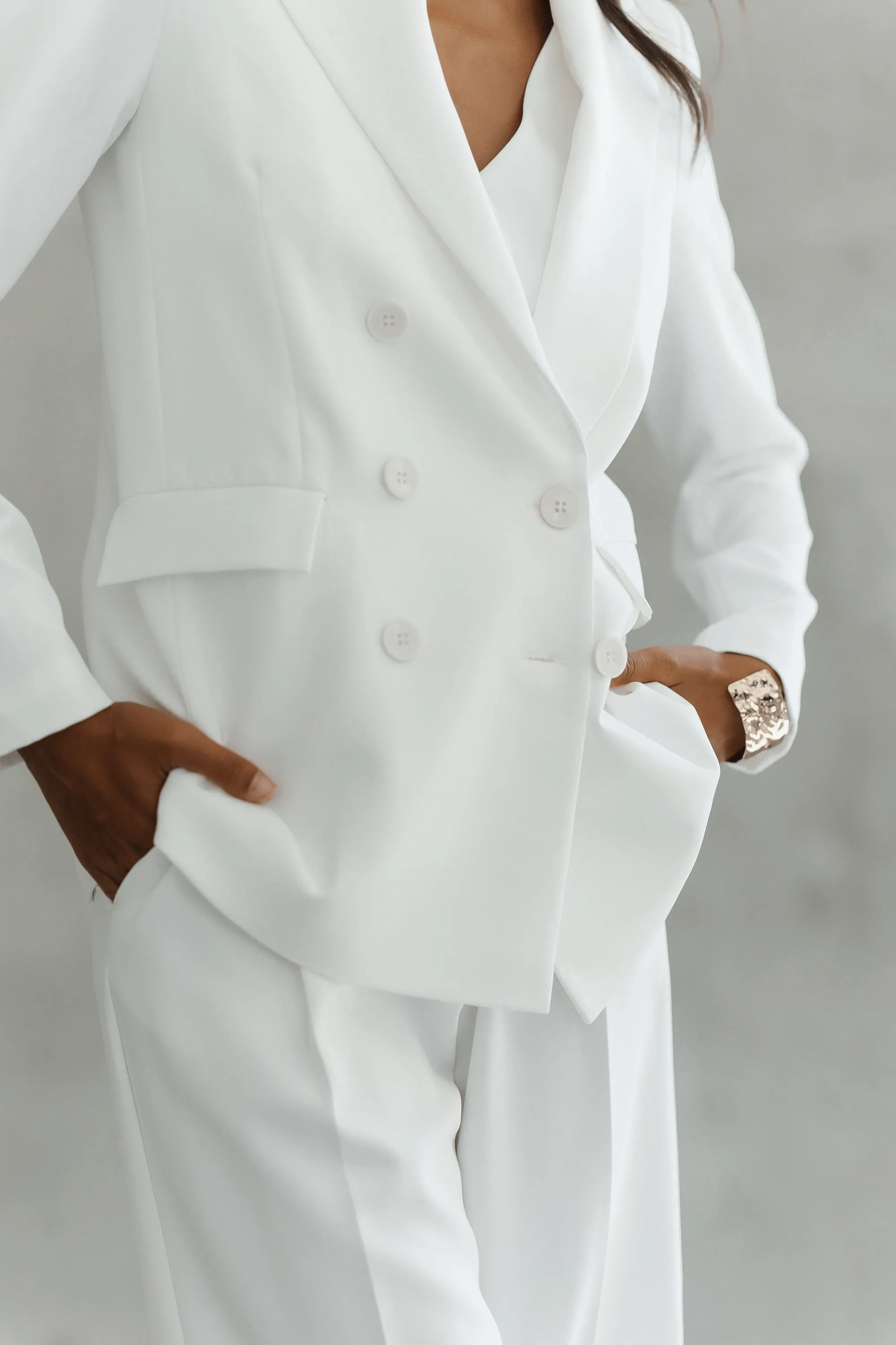 White 3 Piece Double Breasted Business Casual Women Suit