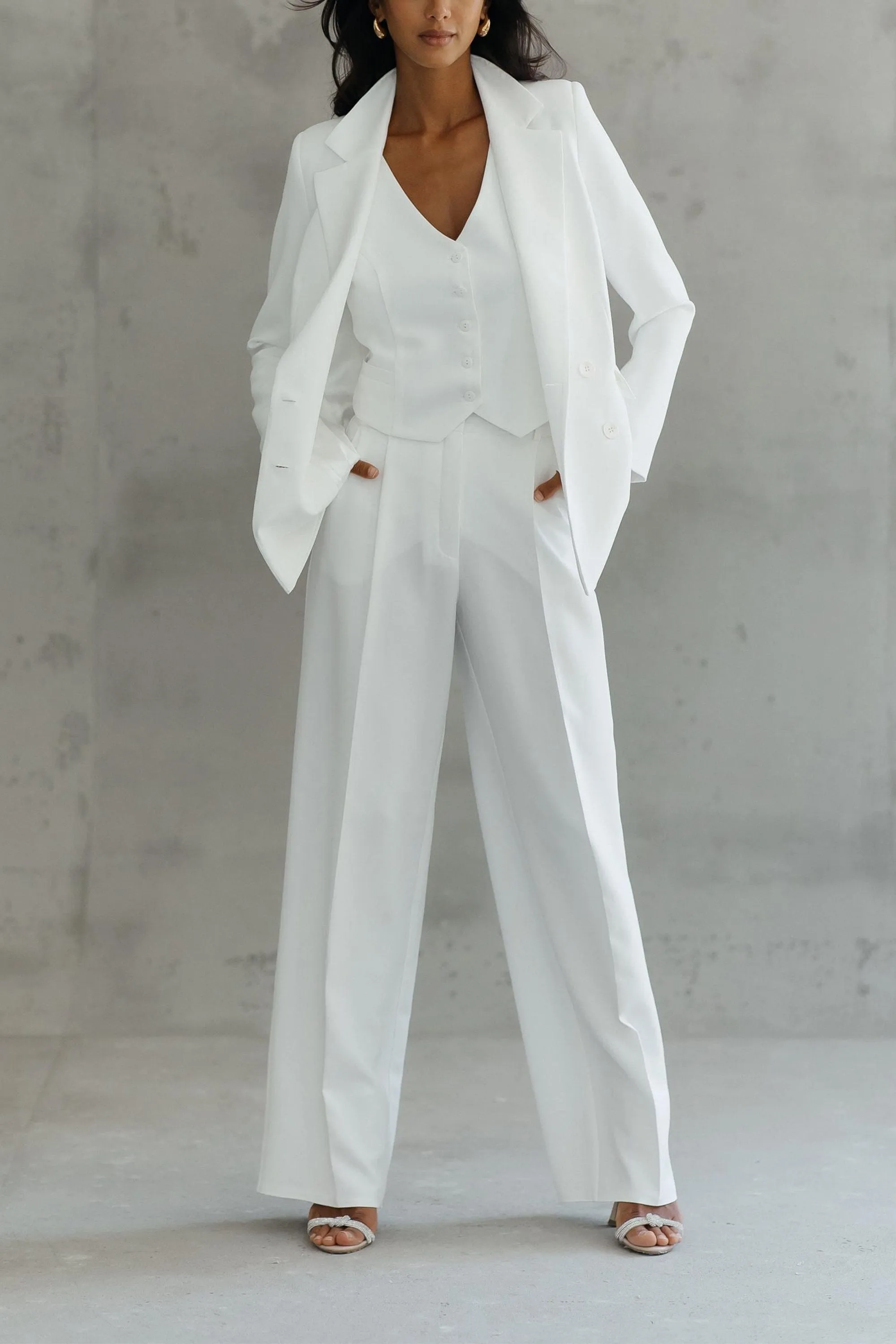 White 3 Piece Double Breasted Business Casual Women Suit