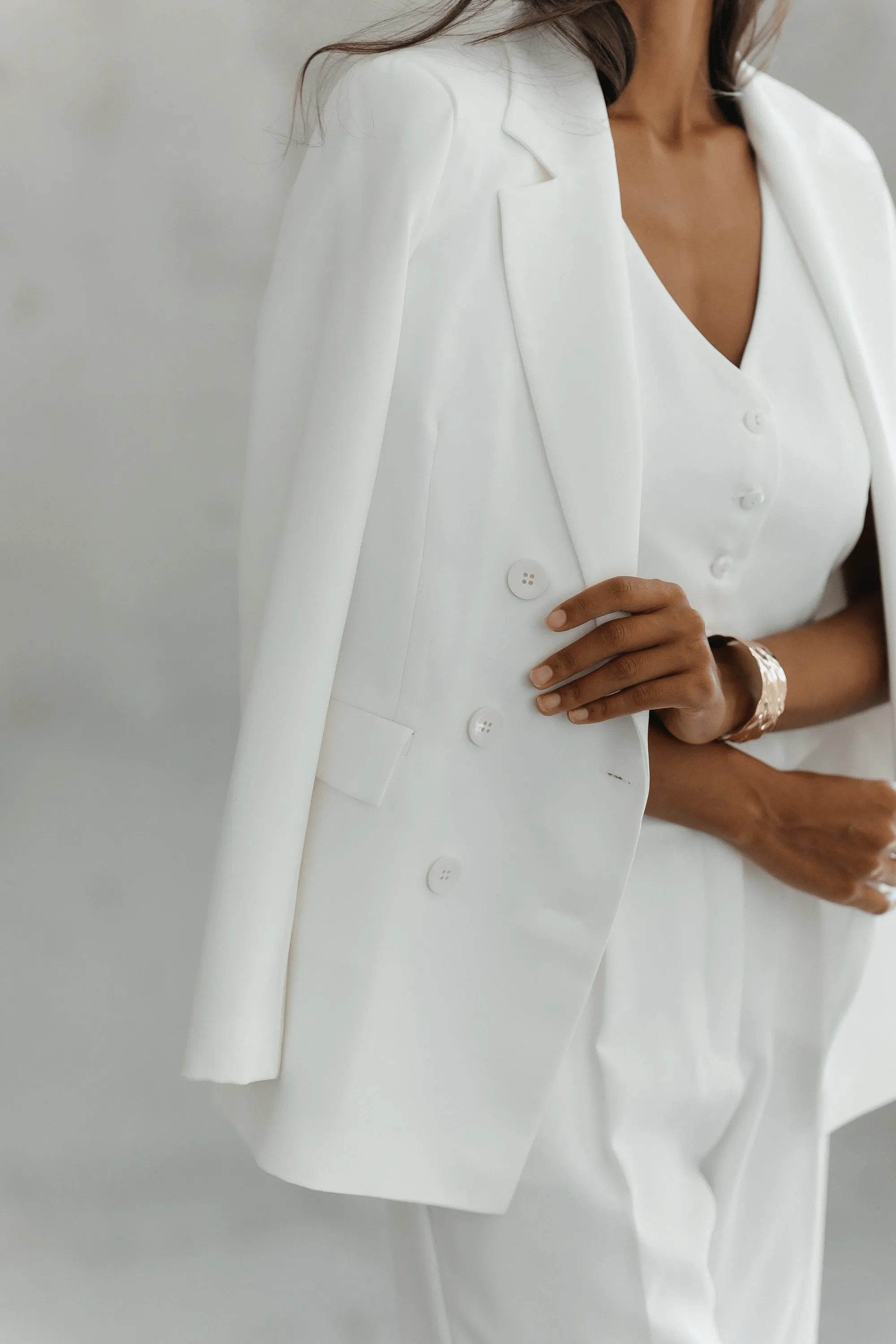 White 3 Piece Double Breasted Business Casual Women Suit