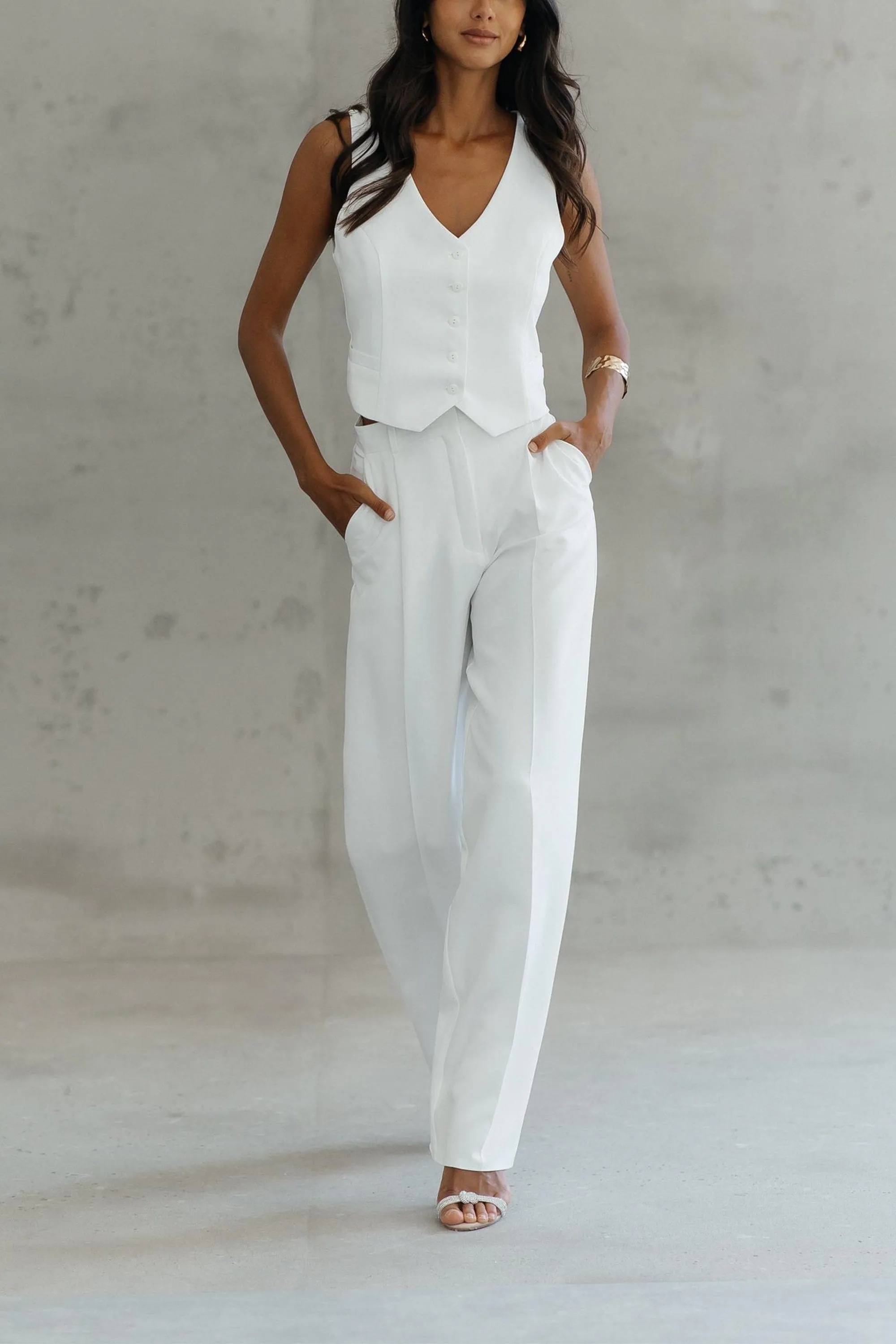 White 3 Piece Double Breasted Business Casual Women Suit