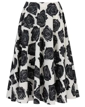 White and Black Flowers Midi Skirt