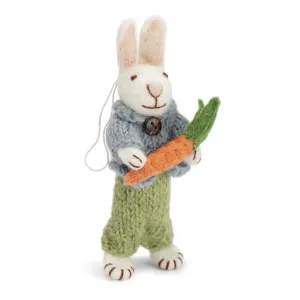 White Bunny With Blue Jacket, Green Pants & Carrot