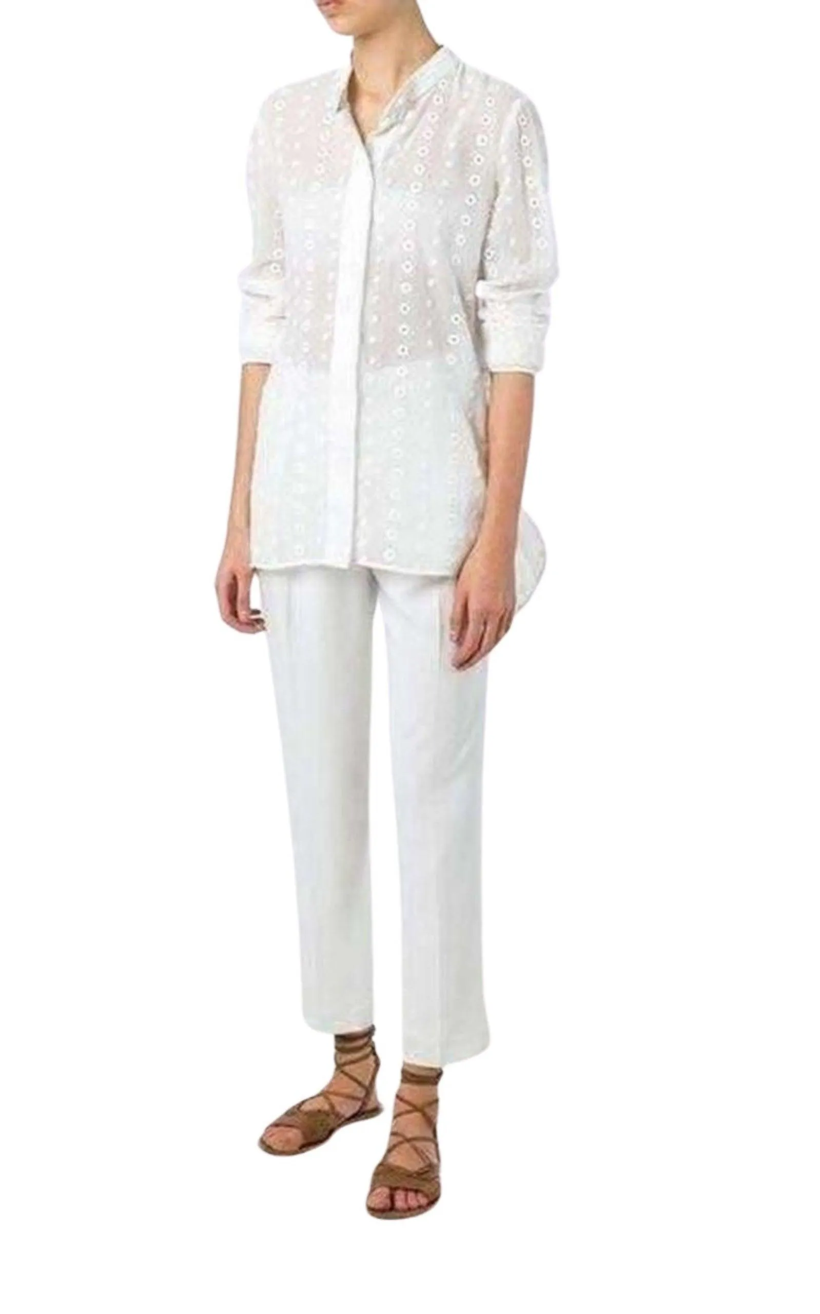 White Cotton Embroidered Shirt