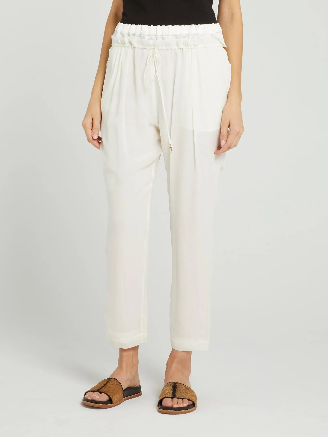 White Cropped Chiffon Pants