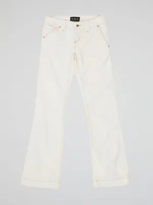 White Exposed-Stitching Flared Pants