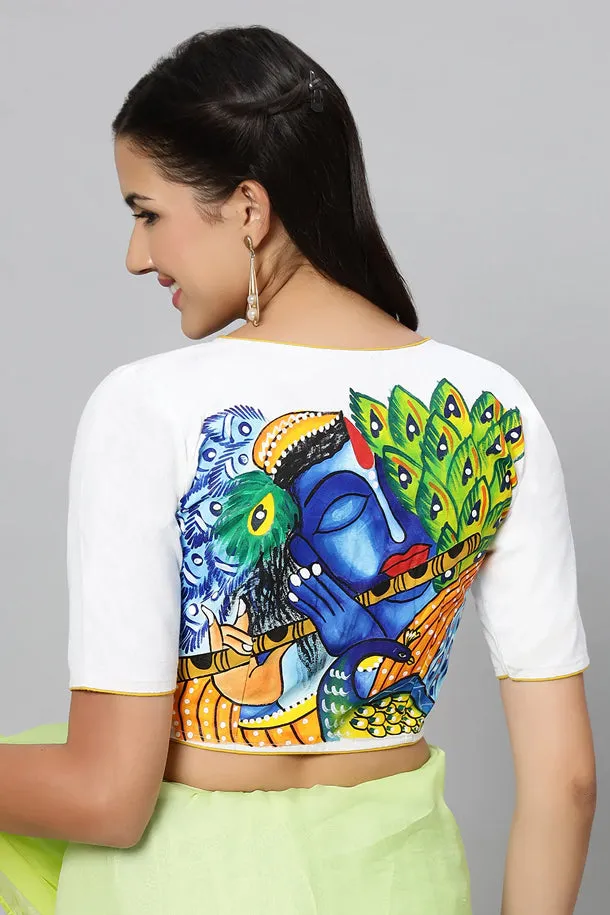 White Krishna Hand painted Blouse