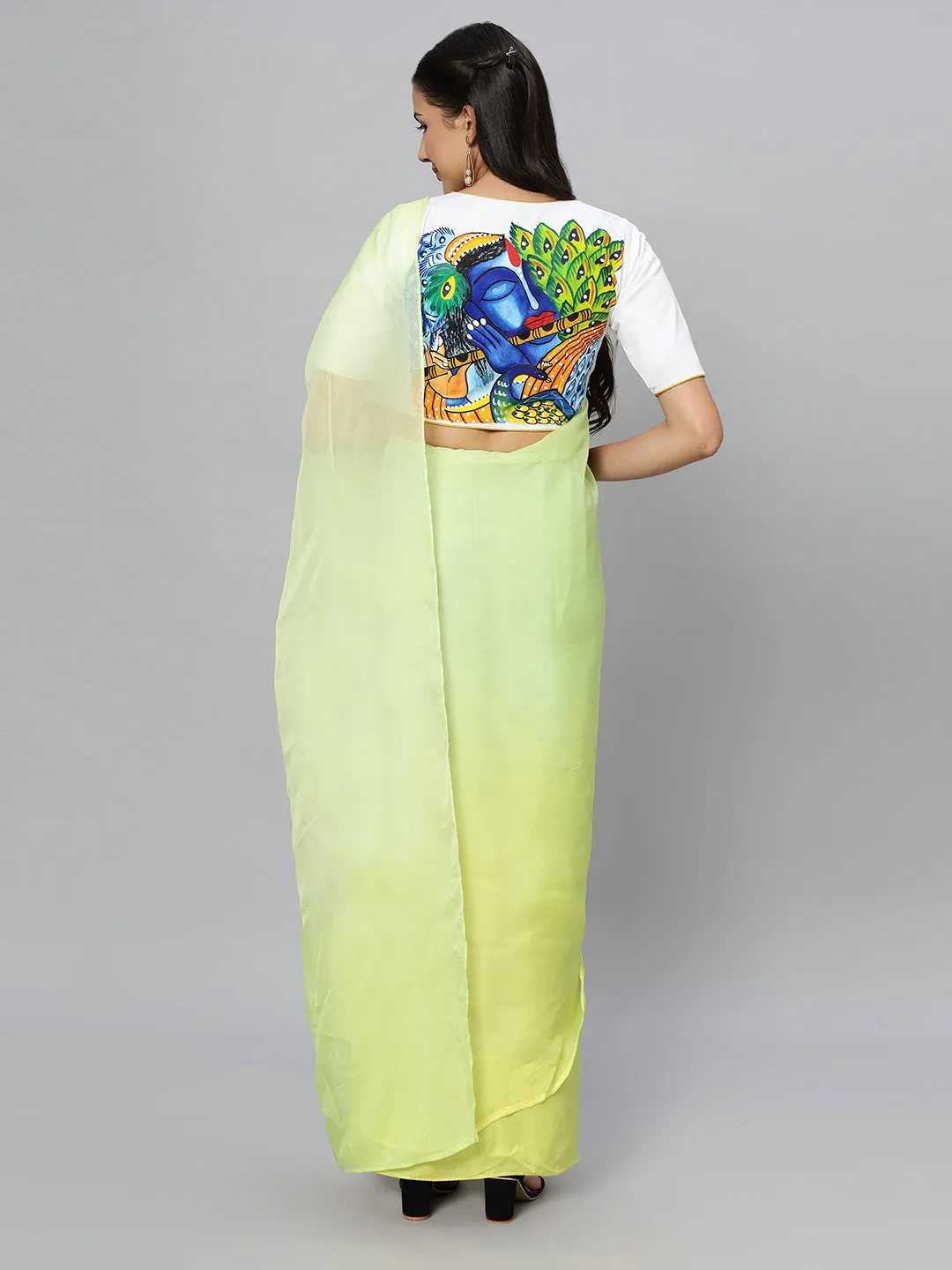 White Krishna Hand painted Blouse