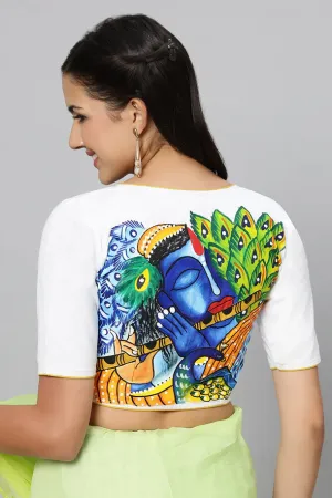 White Krishna Hand painted Blouse