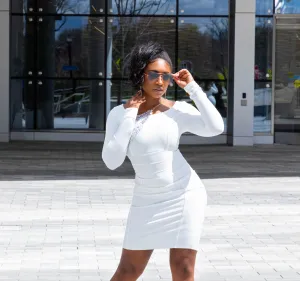 White Long Sleeve Sequin Dress