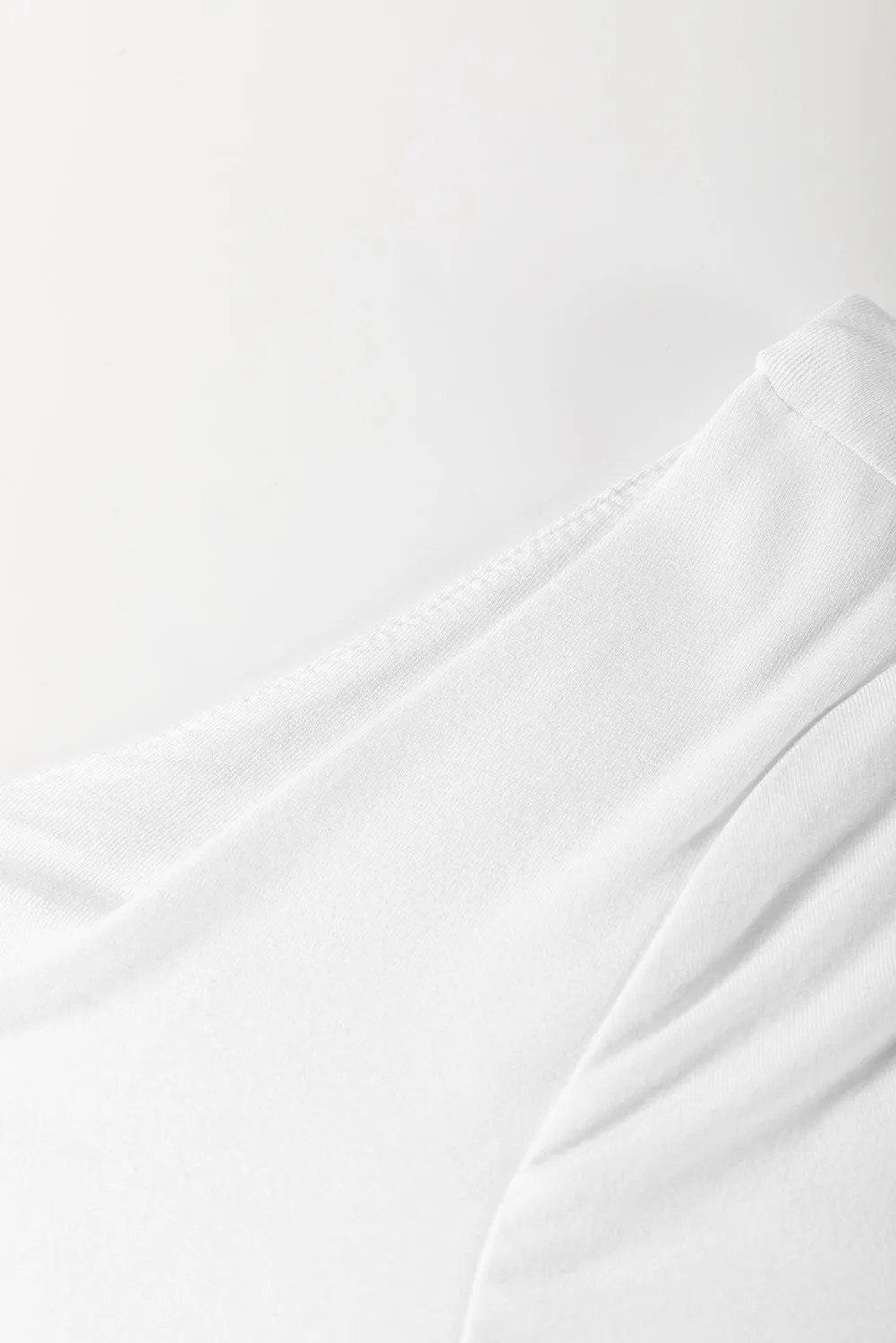 White U Neck Long Sleeve Bubble Hem Top