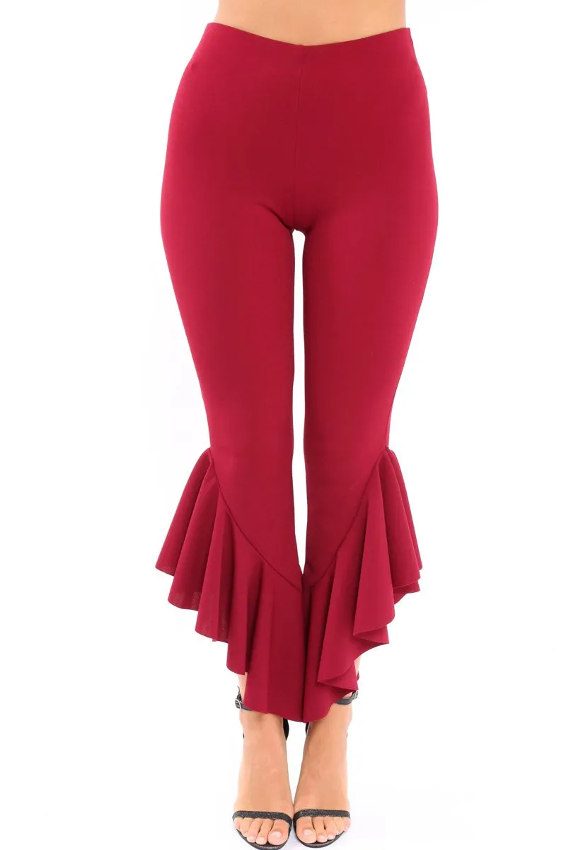 Wine Frill Hem Trousers - Ashlie