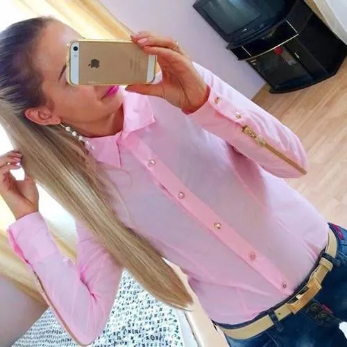 Women Blouses Fashion Vintage Tops Shirt Plus Size Women Clothing Long Sleeve Zipper Blouse Green White OL Body