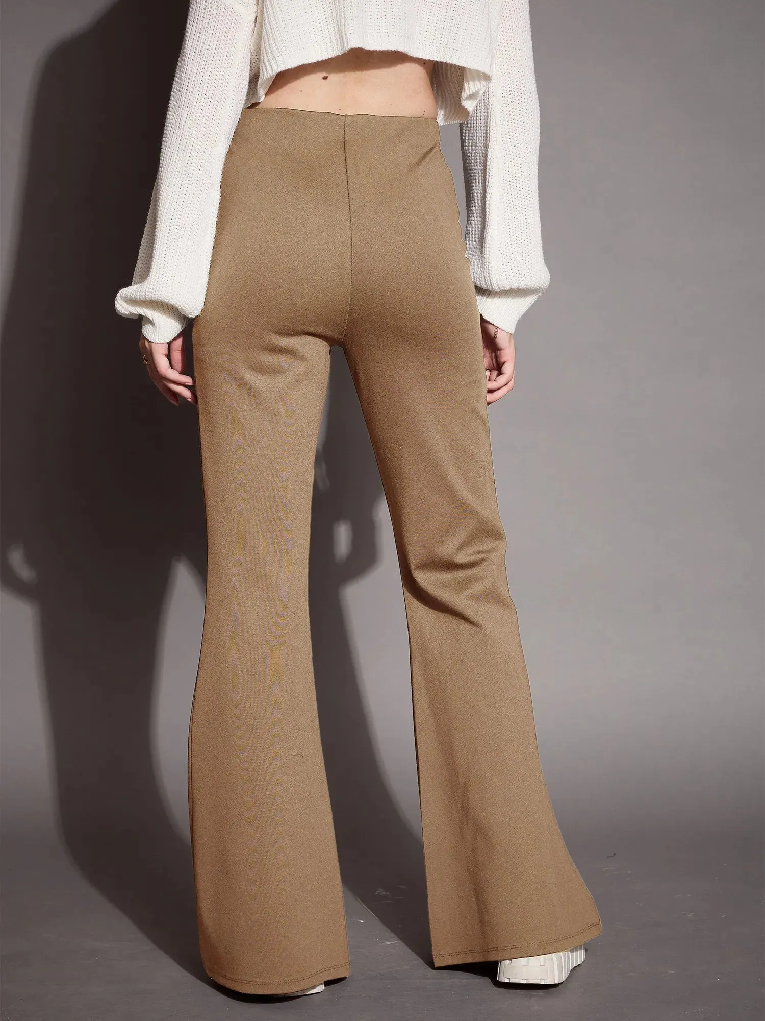 Women Brown Bootcut Flared High-Rise Trousers-SFPANT50878