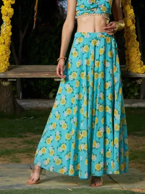 Women Green Floral Bias Flared Skirt-SHSKR30291XS