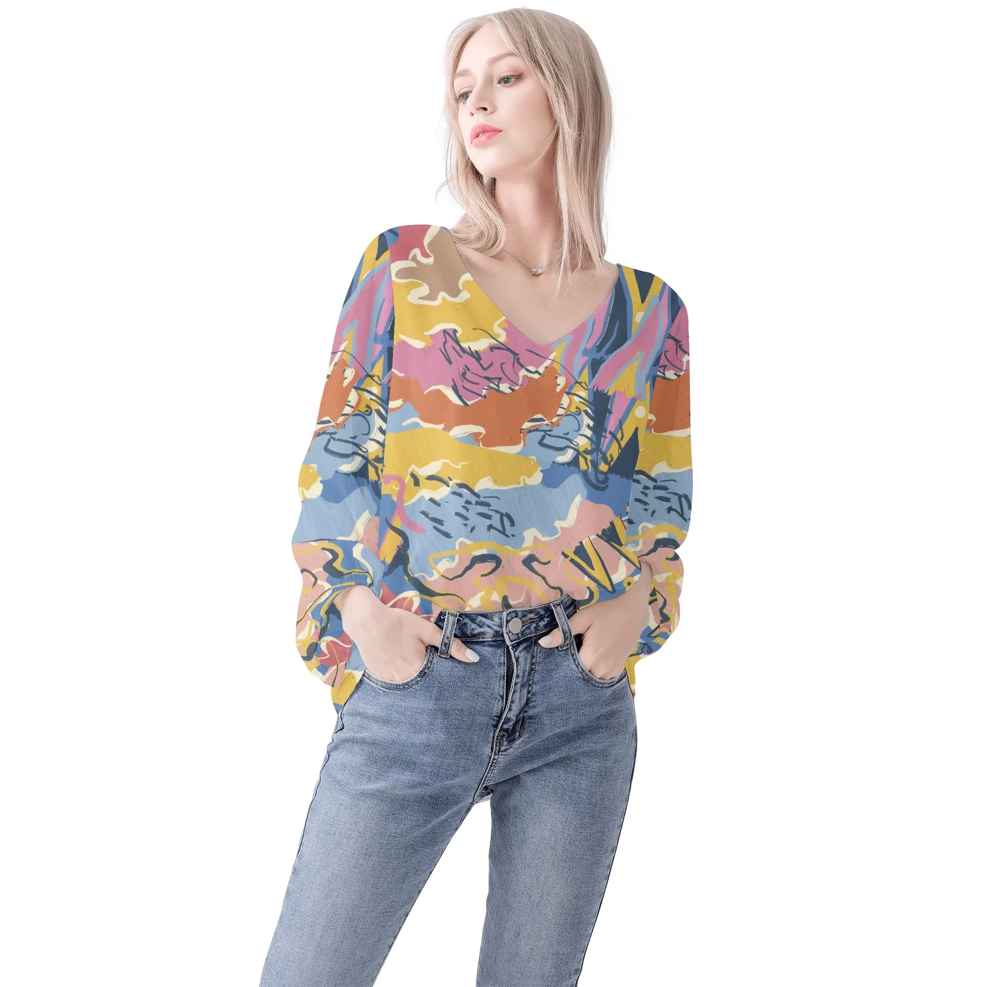 Women Long Sleeve Puff Sleeve Blouse