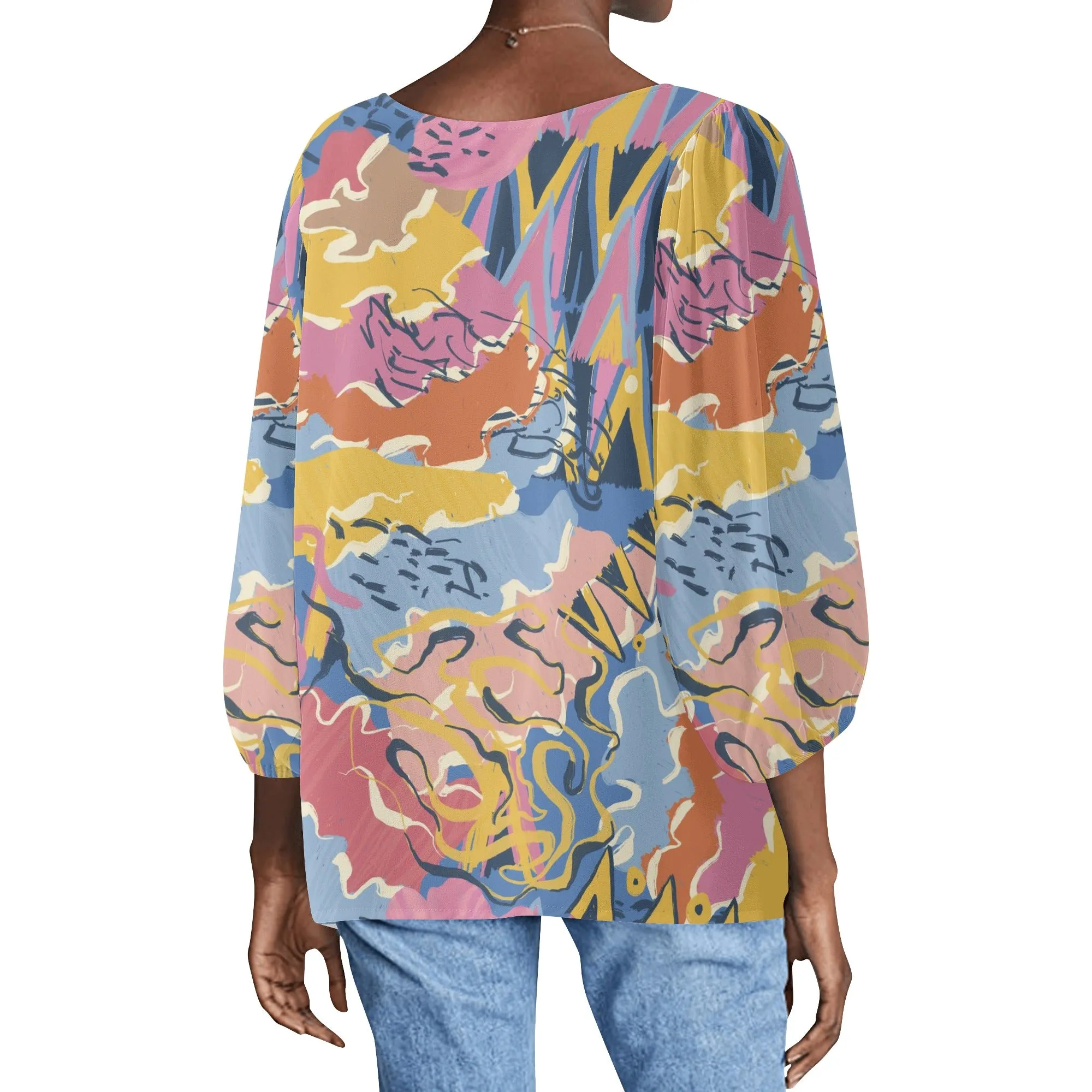 Women Long Sleeve Puff Sleeve Blouse