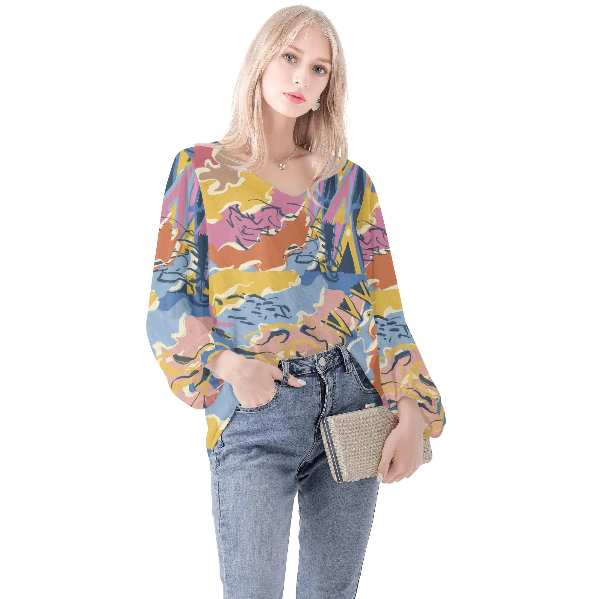 Women Long Sleeve Puff Sleeve Blouse