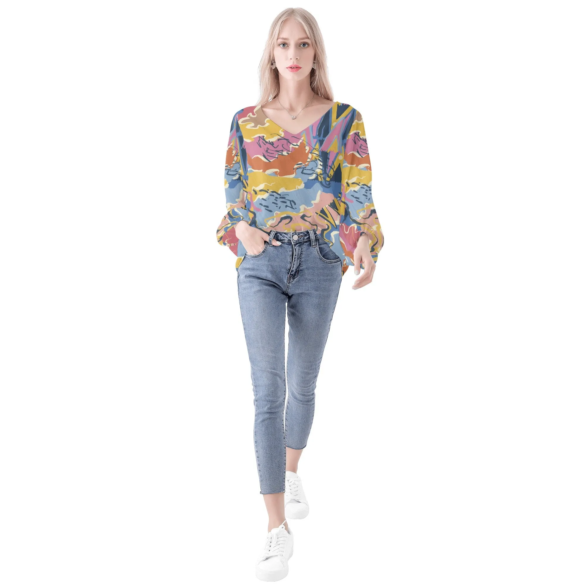 Women Long Sleeve Puff Sleeve Blouse