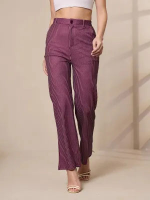 Women Maroon Striped Straight Fit Trousers-SFPANT50902