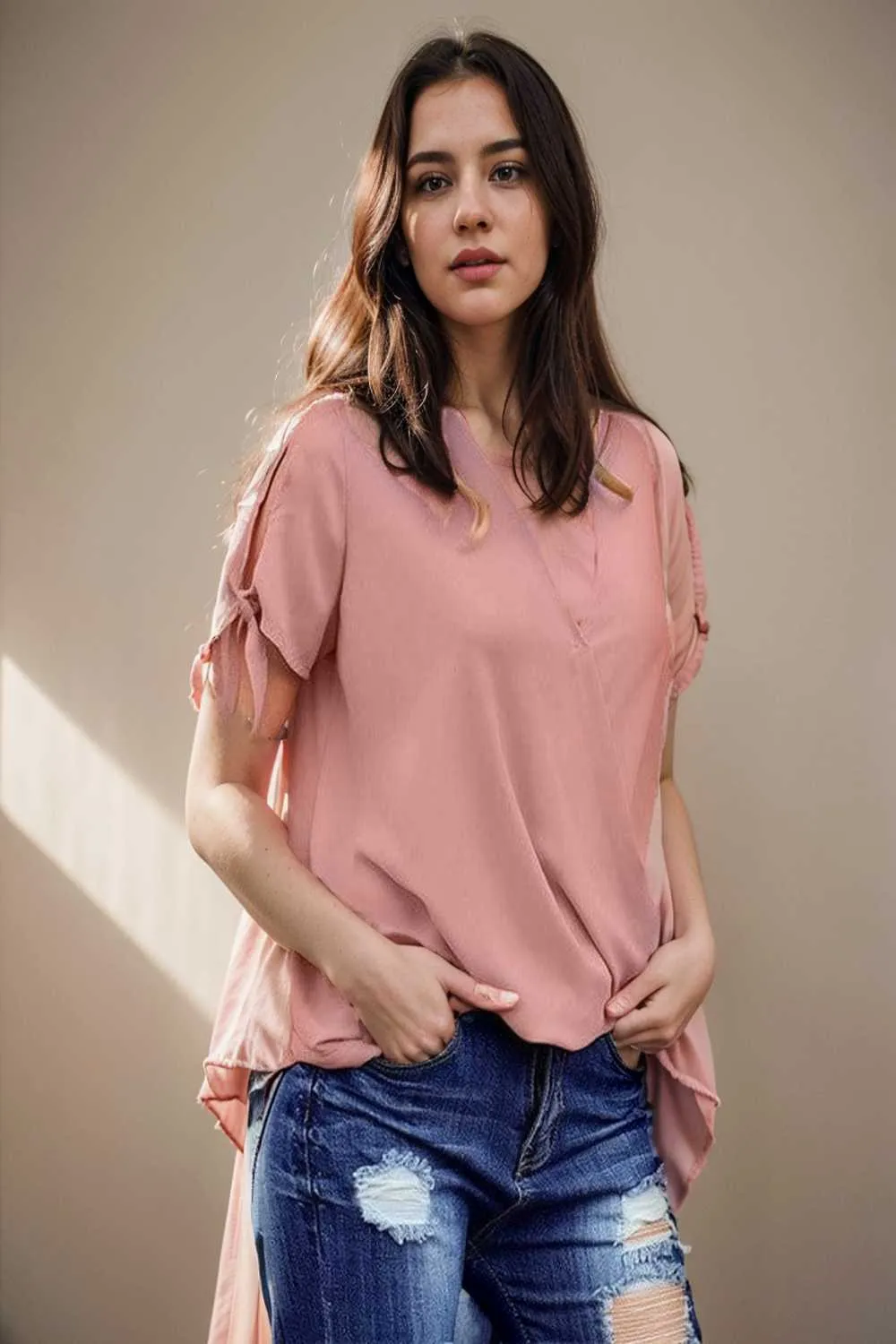 women s blouses loose solid belted long sleeve blouse