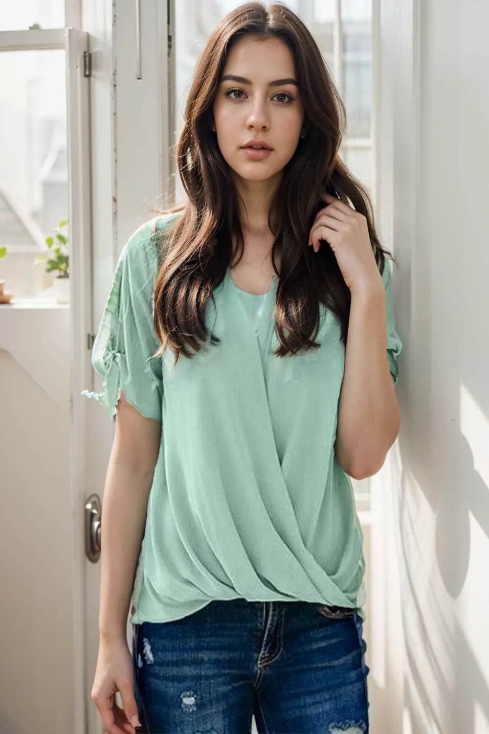 women s blouses loose solid belted long sleeve blouse