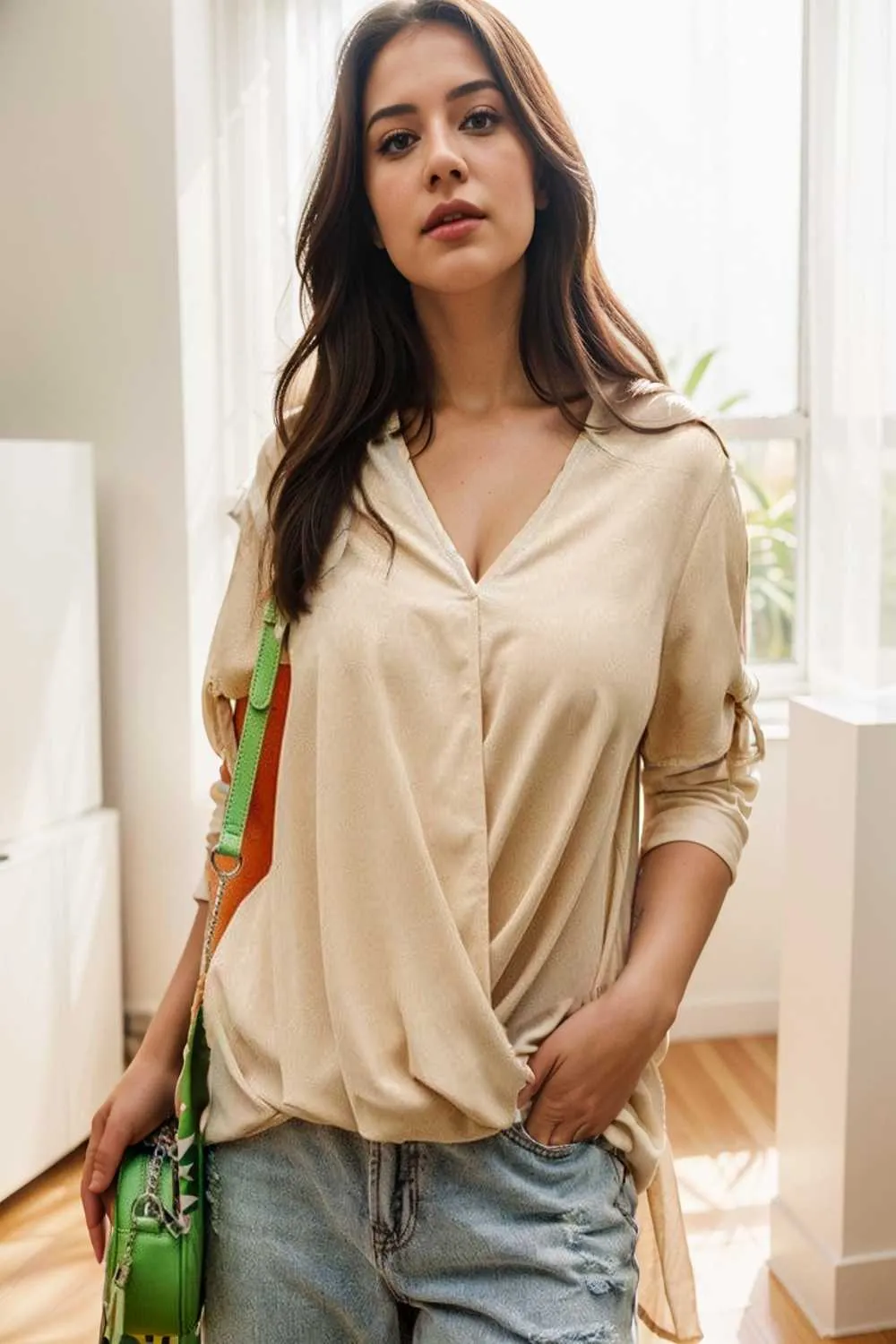 women s blouses loose solid belted long sleeve blouse