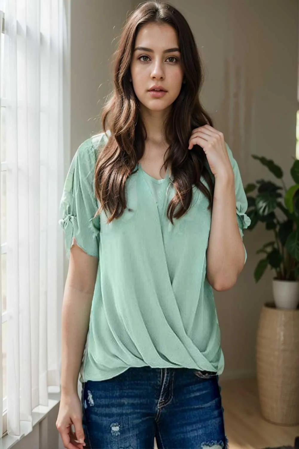 women s blouses loose solid belted long sleeve blouse