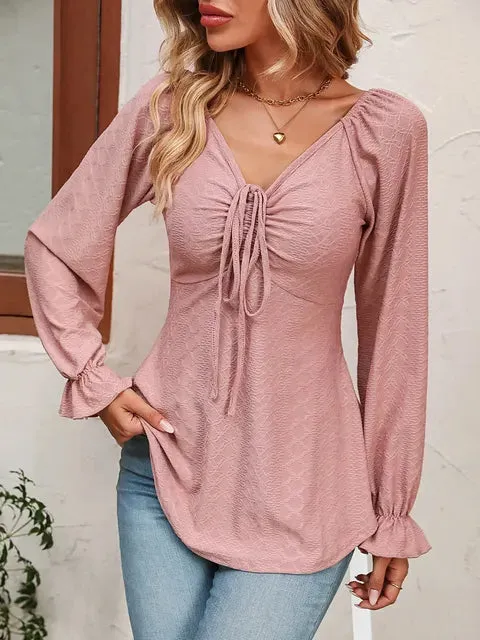 Women V Neck Ruffle Long Sleeve Clothes