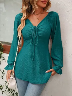 Women V Neck Ruffle Long Sleeve Clothes