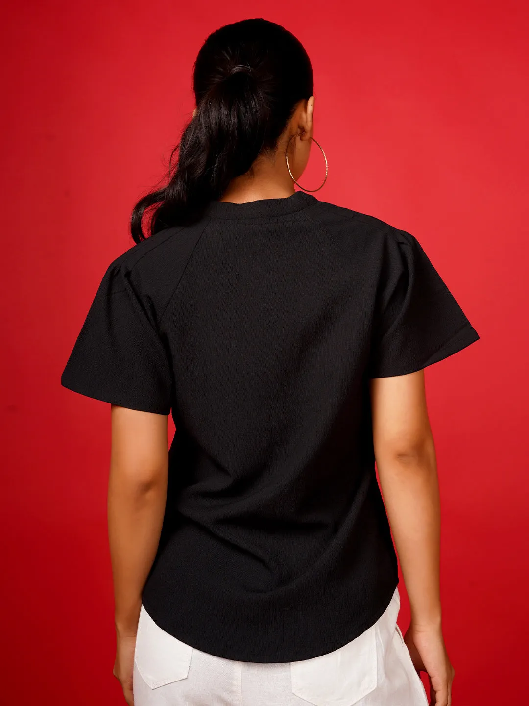 Women's Black Solid Straight Shirt