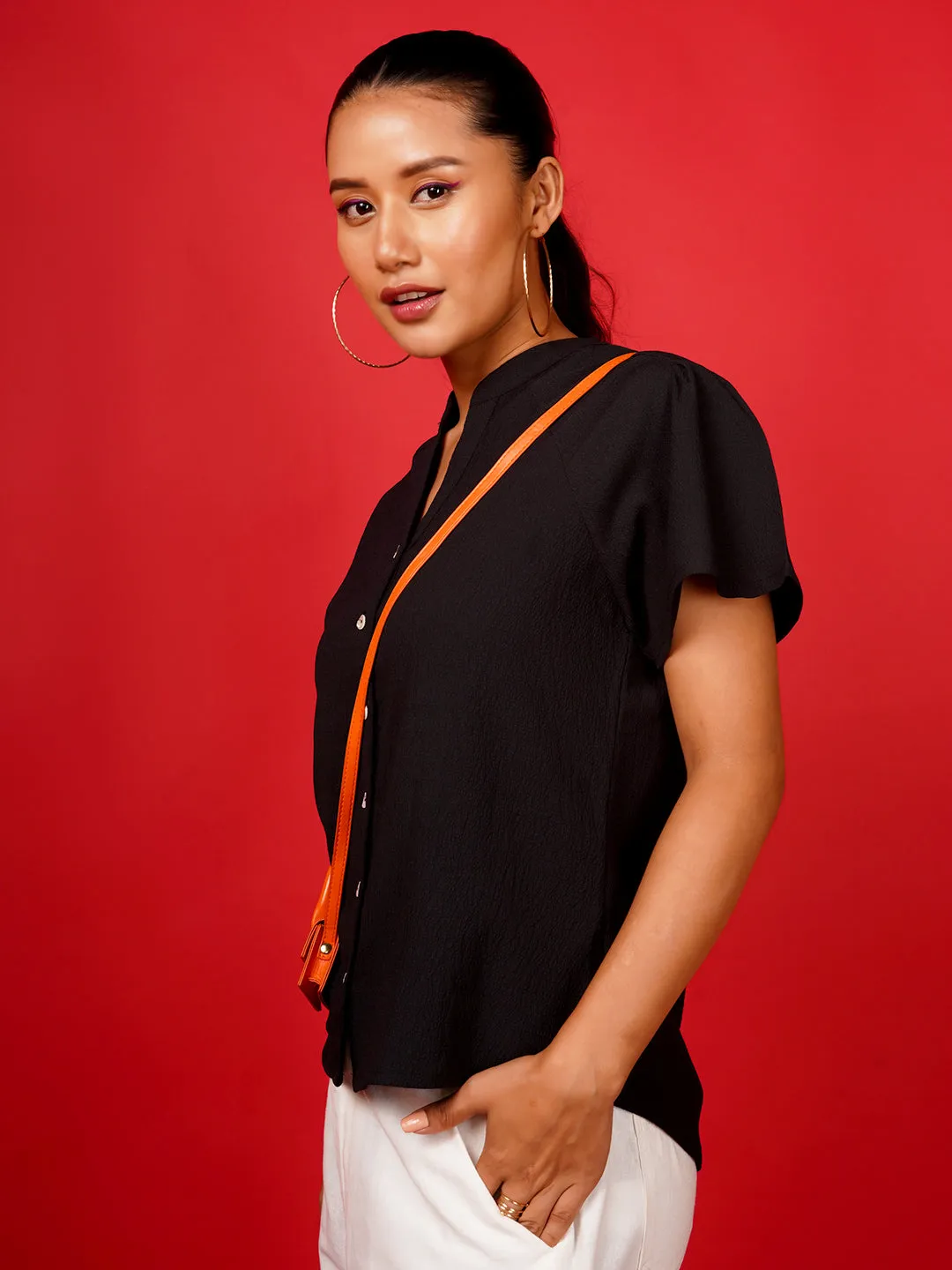 Women's Black Solid Straight Shirt