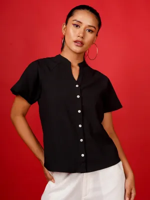 Women's Black Solid Straight Shirt
