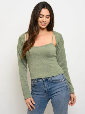 WOMEN'S CABLE KNIT TWOFER 2PC TOP