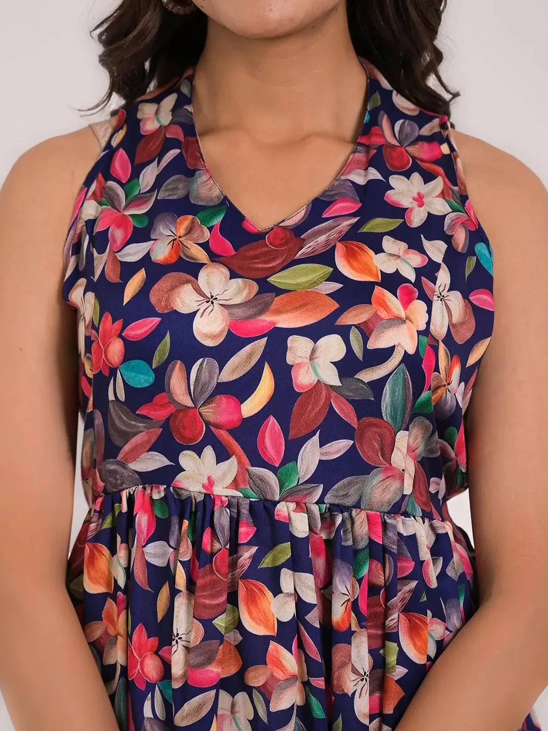 Women's Cotton Printed Sleeveless Flaired Top