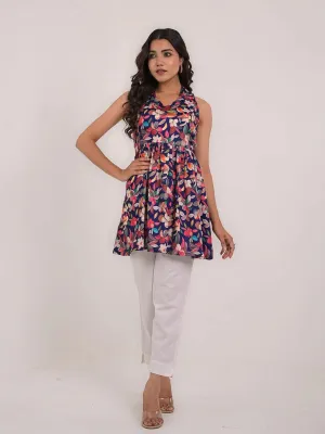 Women's Cotton Printed Sleeveless Flaired Top