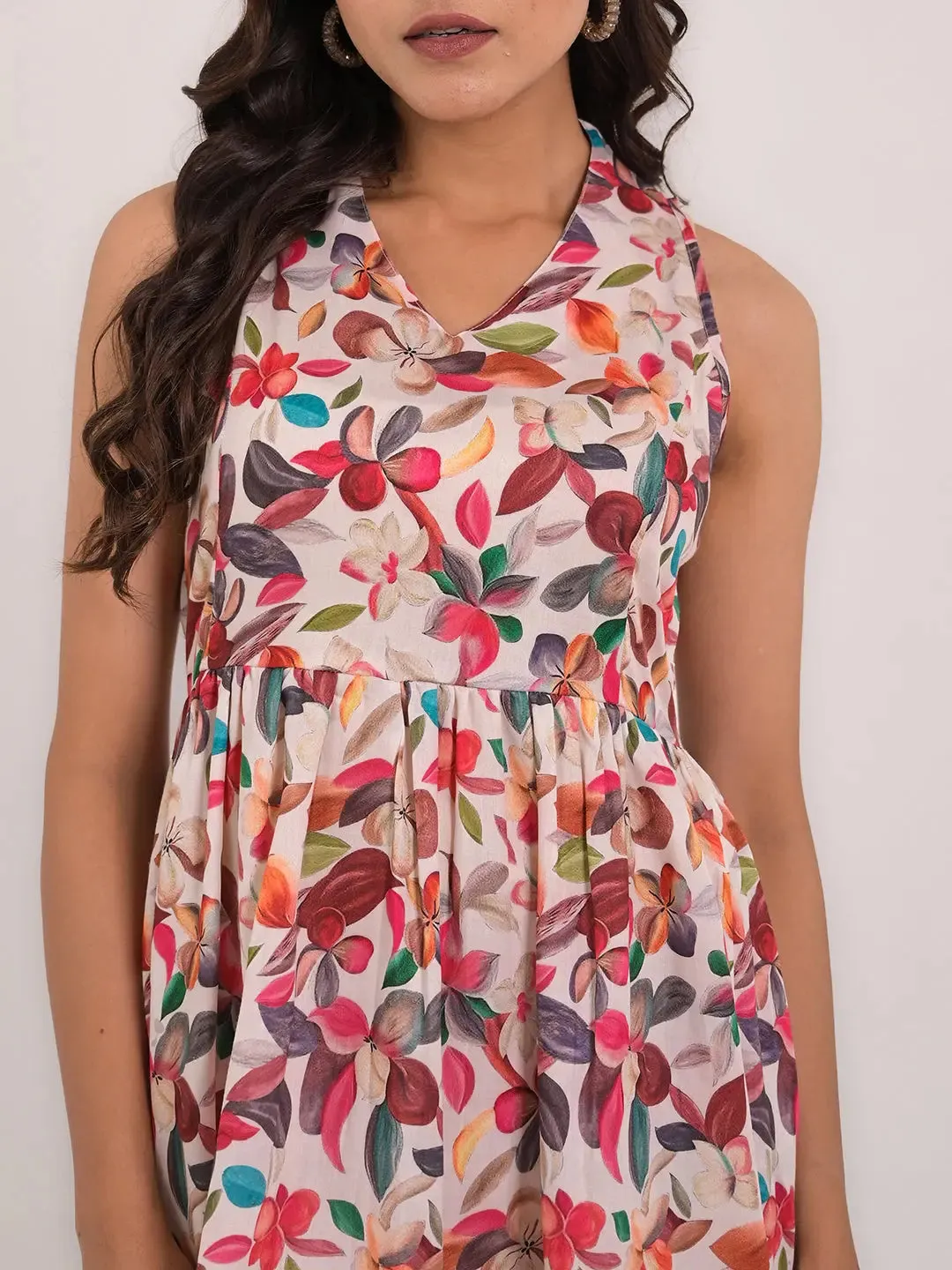 Women's Cotton Printed Sleeveless Flaired Top