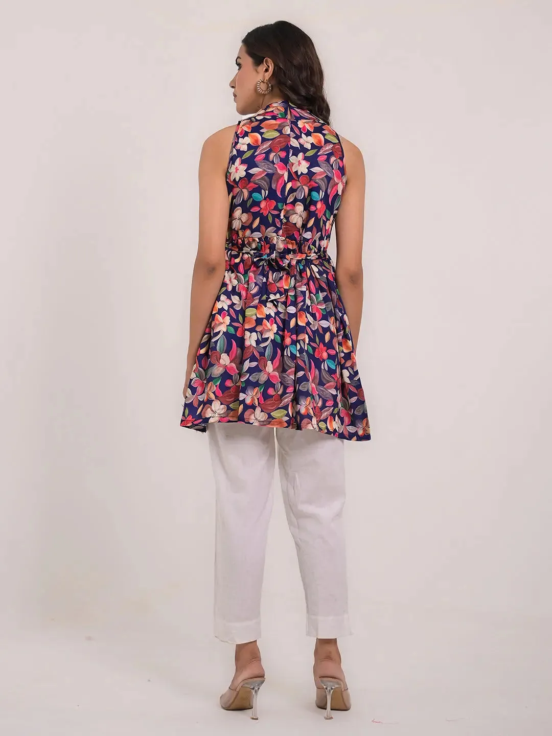 Women's Cotton Printed Sleeveless Flaired Top