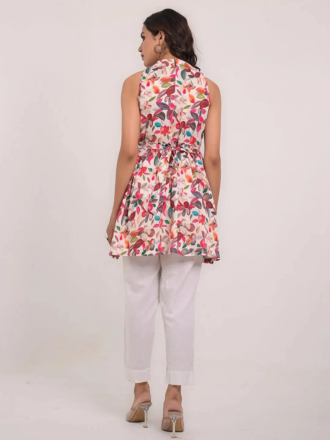 Women's Cotton Printed Sleeveless Flaired Top