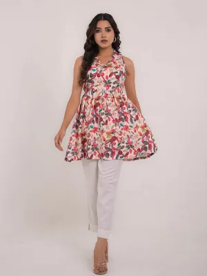 Women's Cotton Printed Sleeveless Flaired Top