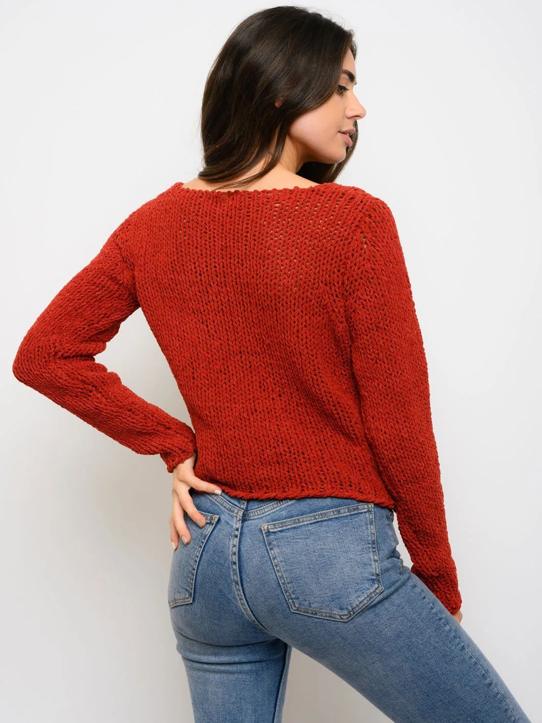 WOMEN'S LONG SLEEVE CROP SWEATER TOP