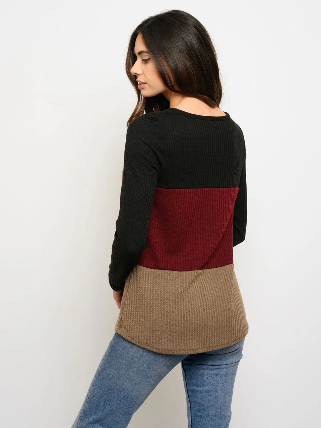 WOMEN'S LONG SLEEVE FRONT POCKET COLORBLOCK TOP